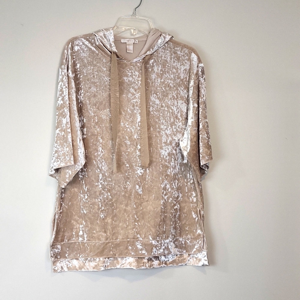 FOREVER 21 Champagne Crushed Velour Oversized Short Sleeve Holiday Hoodie